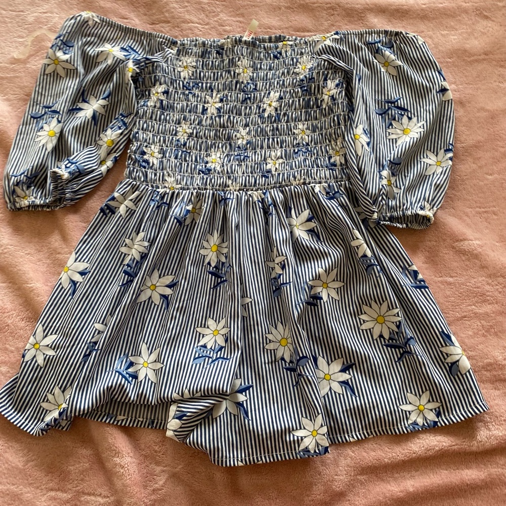 Adorable off the shoulder Sunflower romper